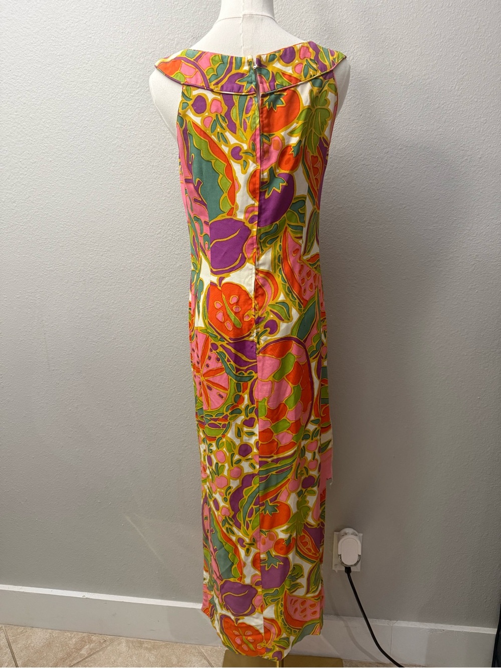 Vintage 60s 70s Hawaiian Maxi Dress Keone Sportswear Bright Tropical Tiki Print - Picture 2 of 4